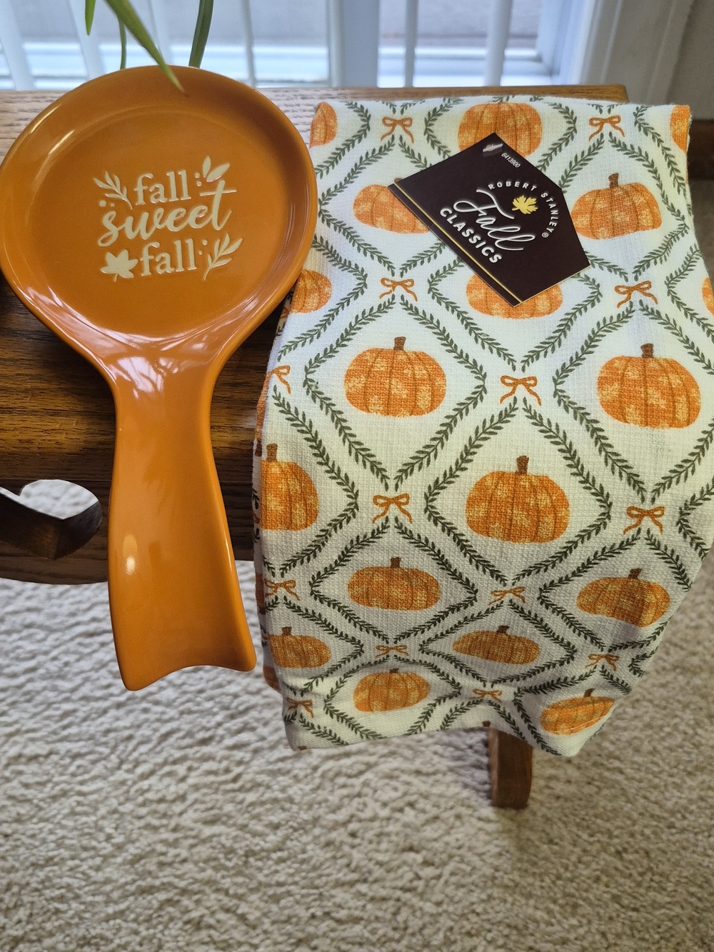 Fall Classics Pumpkin Kitchen Towels (Set Of 2) & Orange Spoon Rest -